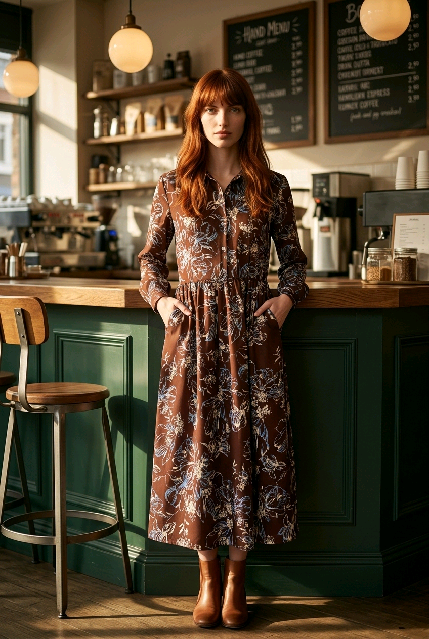 Vestido Camisero Estampado de Algodón