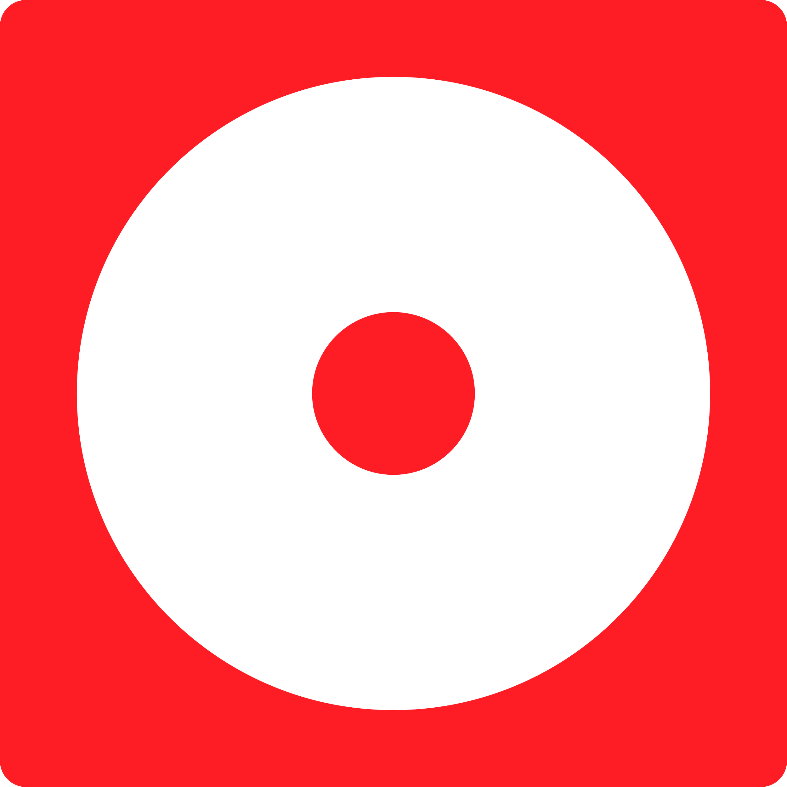 Red and black circular design resembling a stylized ladybug or abstract pattern.