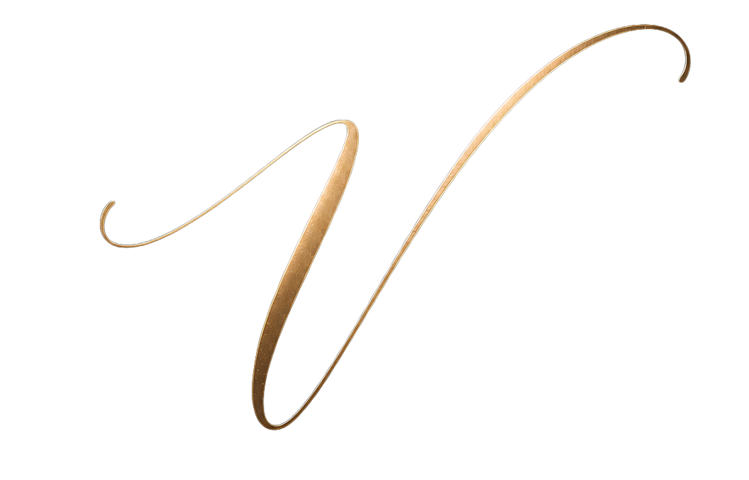 Close-up of a stylized letter 'V' with gold edges and a blue interior, set against a black background.