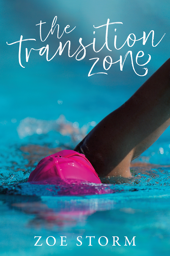 The cover of the book "The Transition Zone" by Zoe Storm. The cover depicts a person swimming.