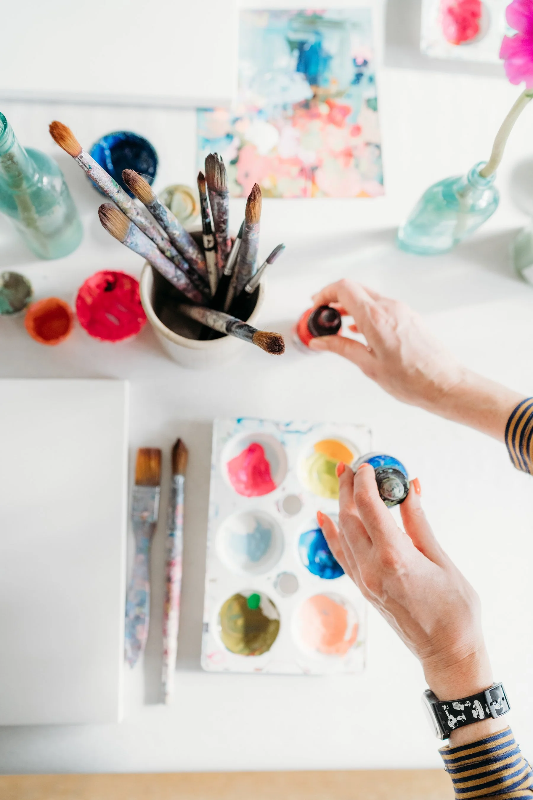 Detail from a painting session on one of Nina Jex's creative retreats with Tipperleyhill