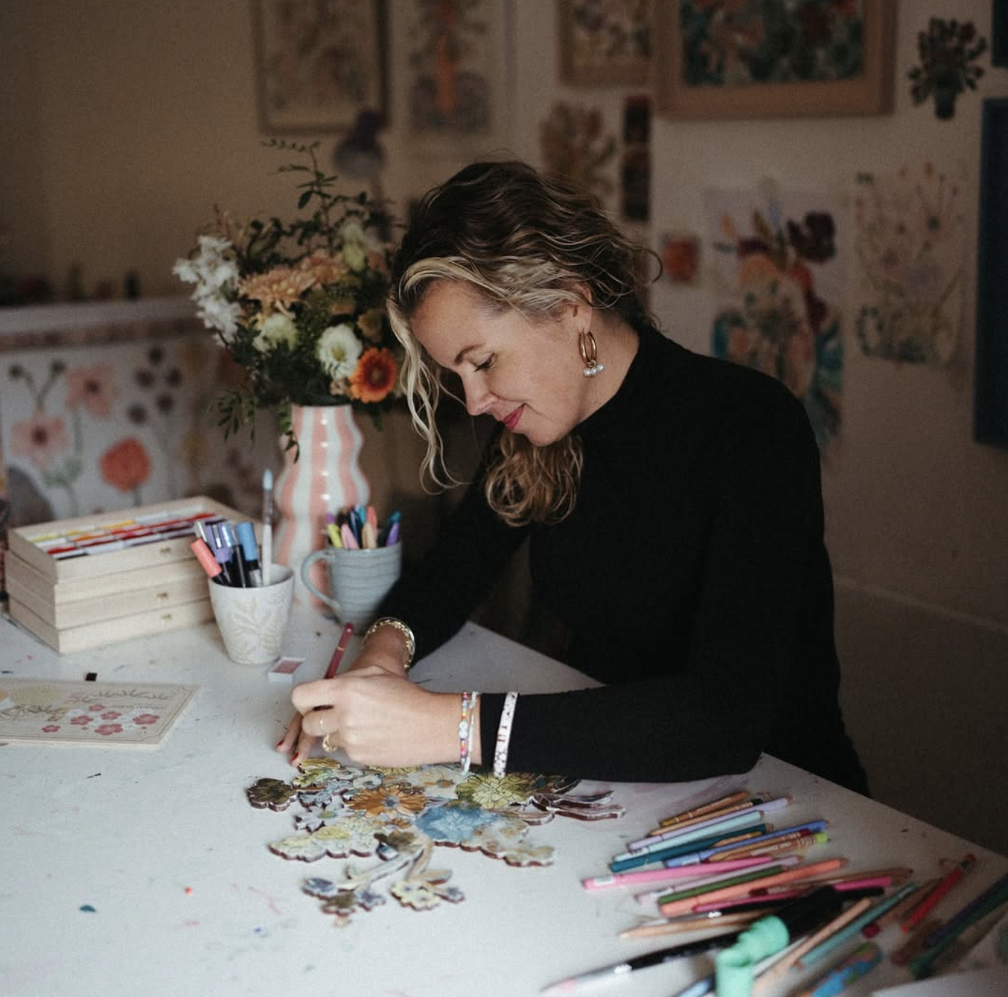 Artist Lucy Innes Williams at work in her studio