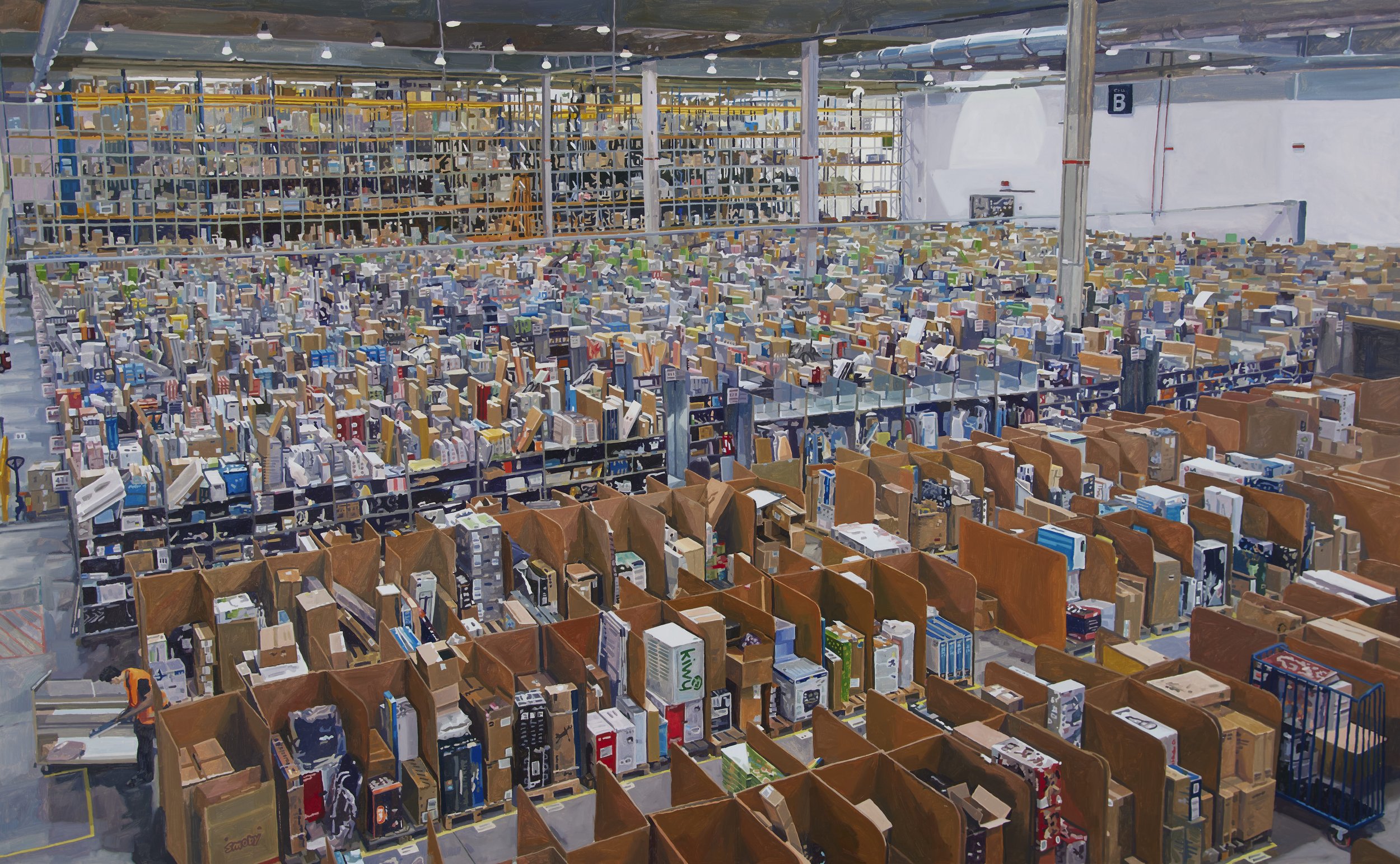 'Fulfilment Centre' 2021, Oil on canvas, 185 x 300 cms
