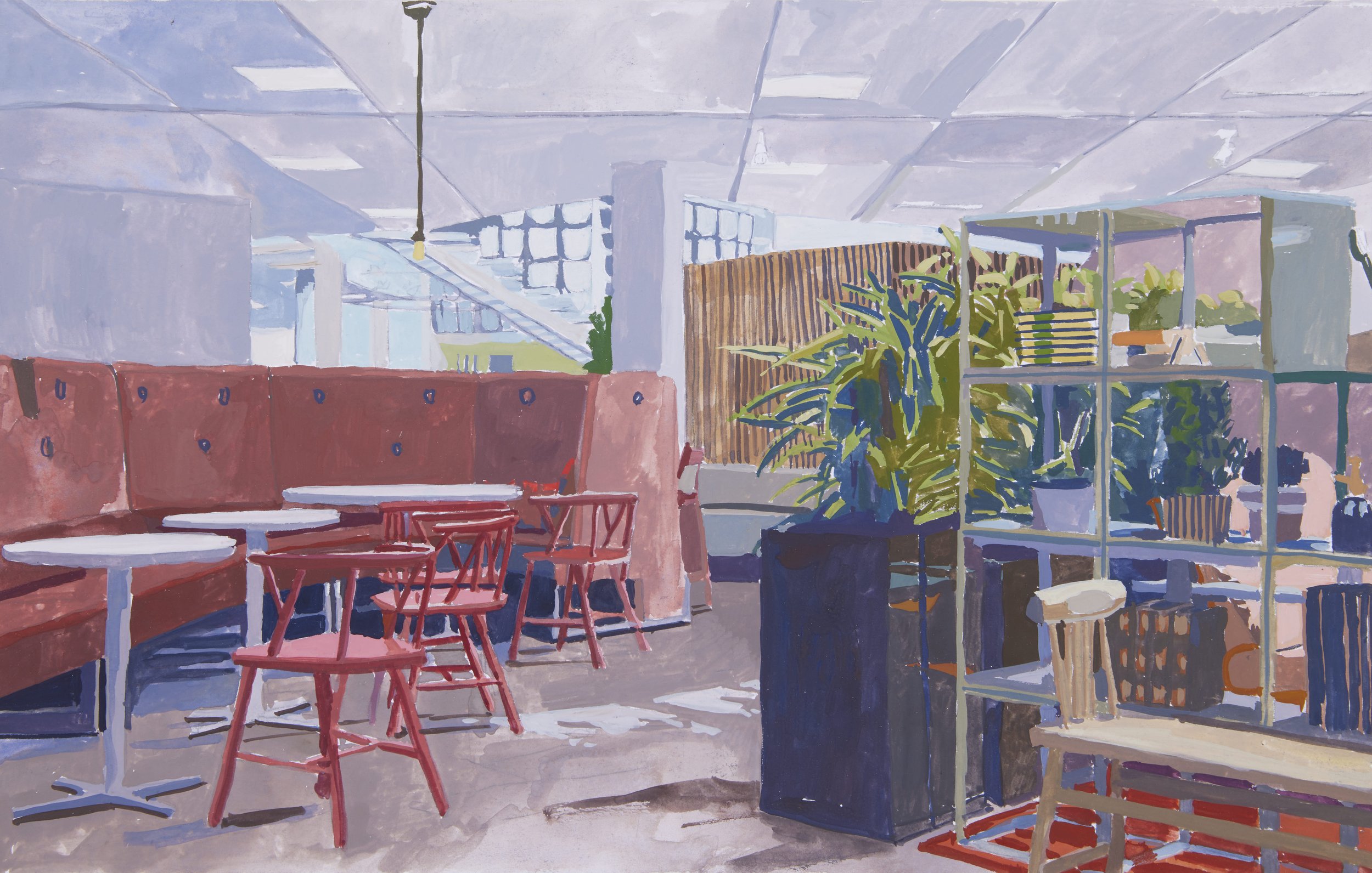 'Balon Interiors' 2023, Gouache on paper, 25 x 39 cms