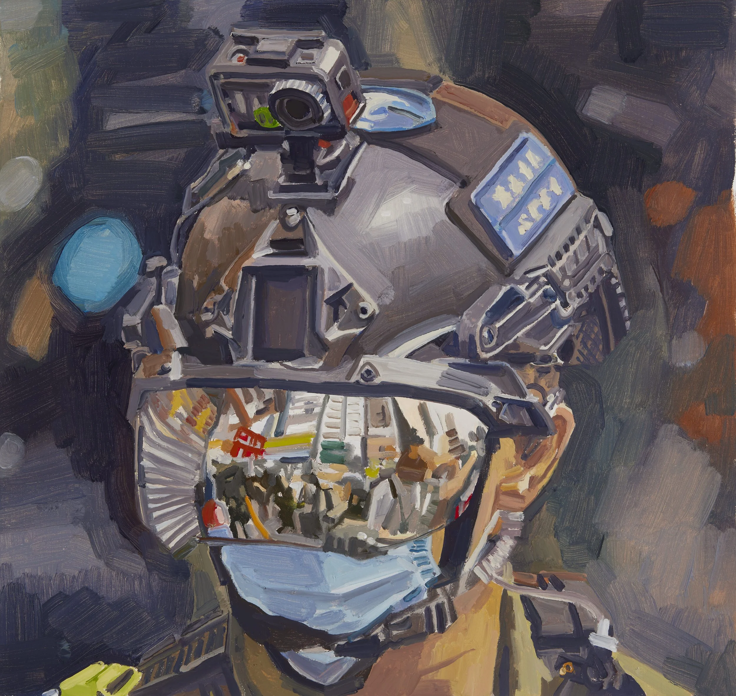 'Riot Police' 2023, Oil on canvas, 36 x 38 cms
