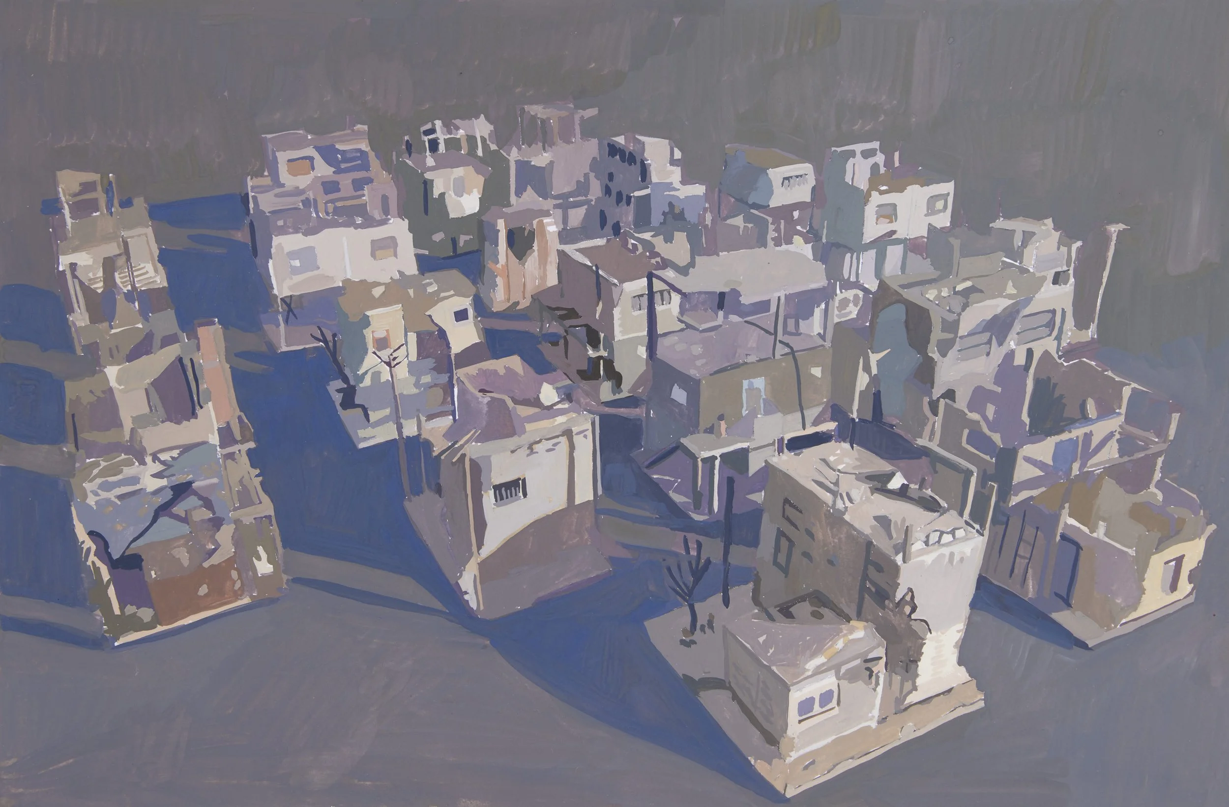 'Digital Assets- Post Apocalyptic Buildings' 2023, Gouache on paper, 26 x 39 cms