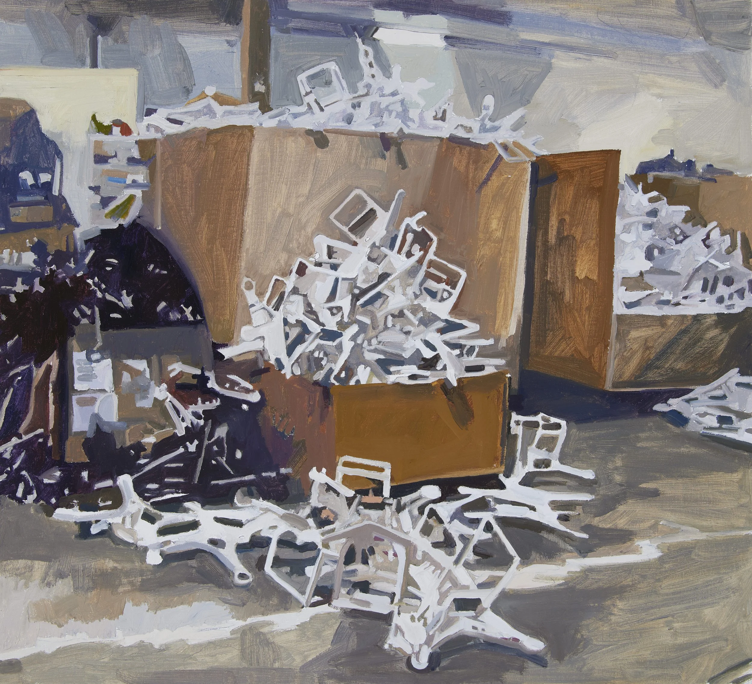 'Drone Factory' 2022, Oil on canvas, 50 x 55 cms