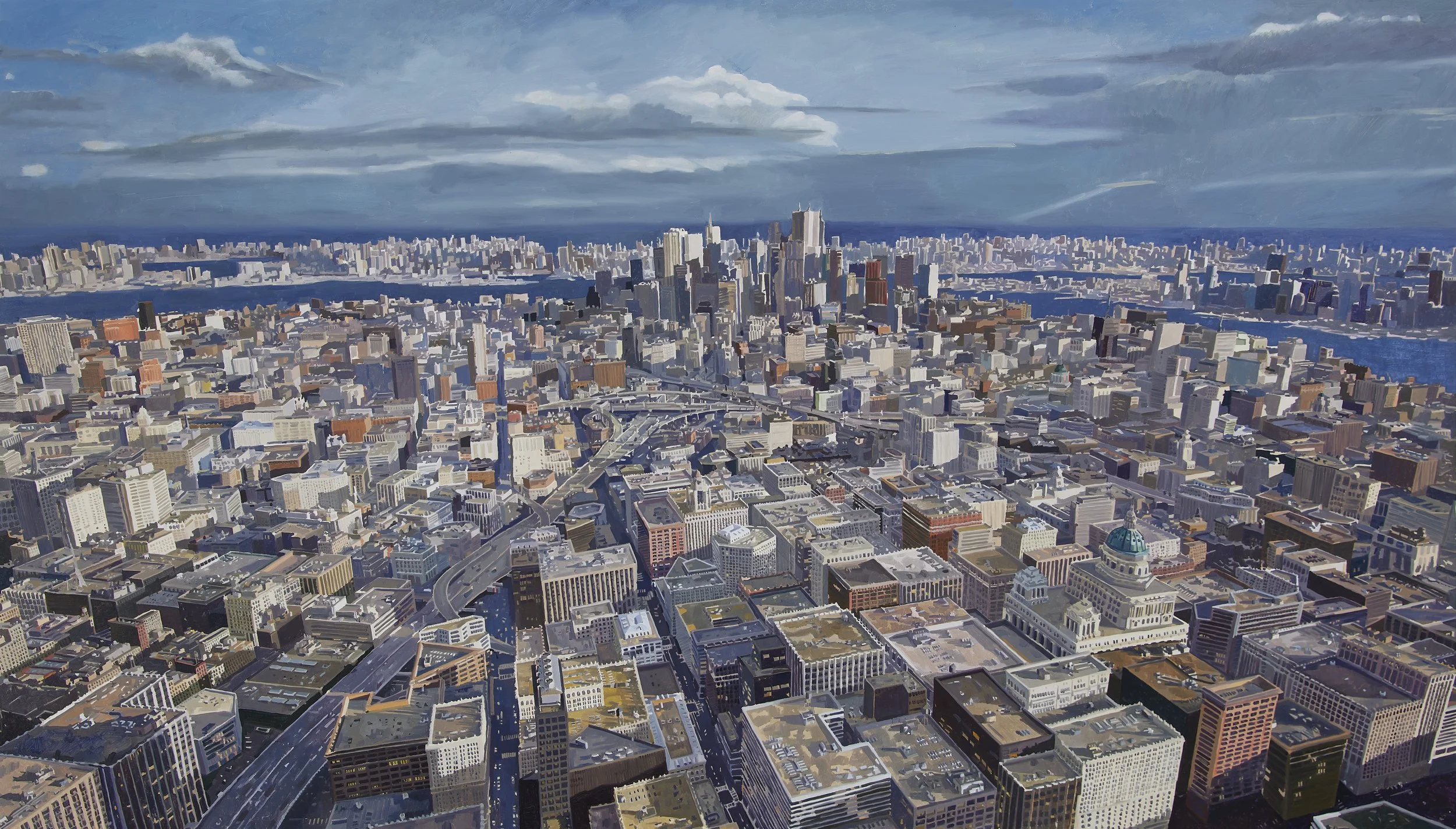 'Unreal Engine – Megacity (The Matrix)' 2023, Oil on canvas, 185 x 310 cms