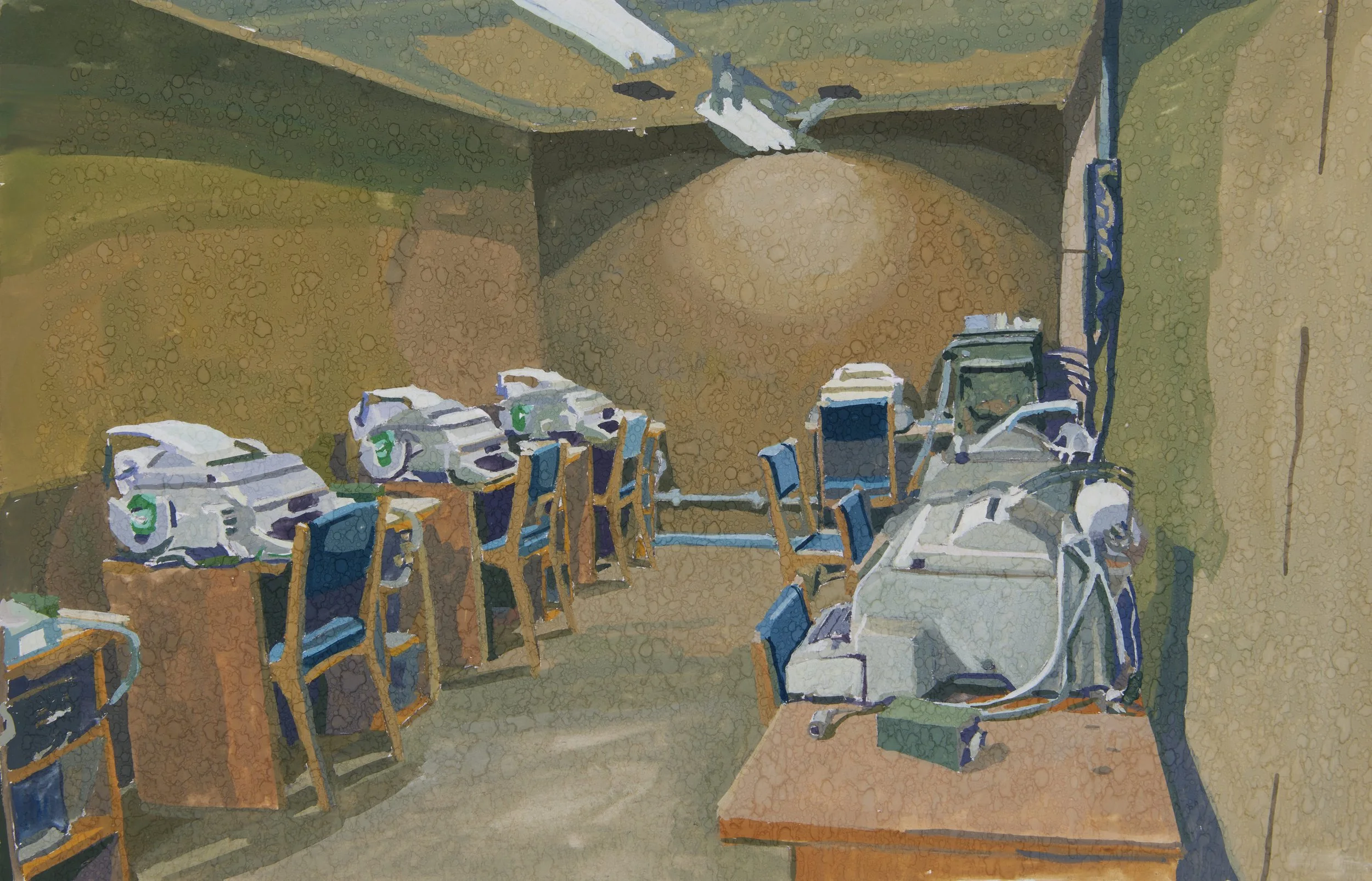 'Bunker II' 2020, Gouache on paper, 22 x 34 cms