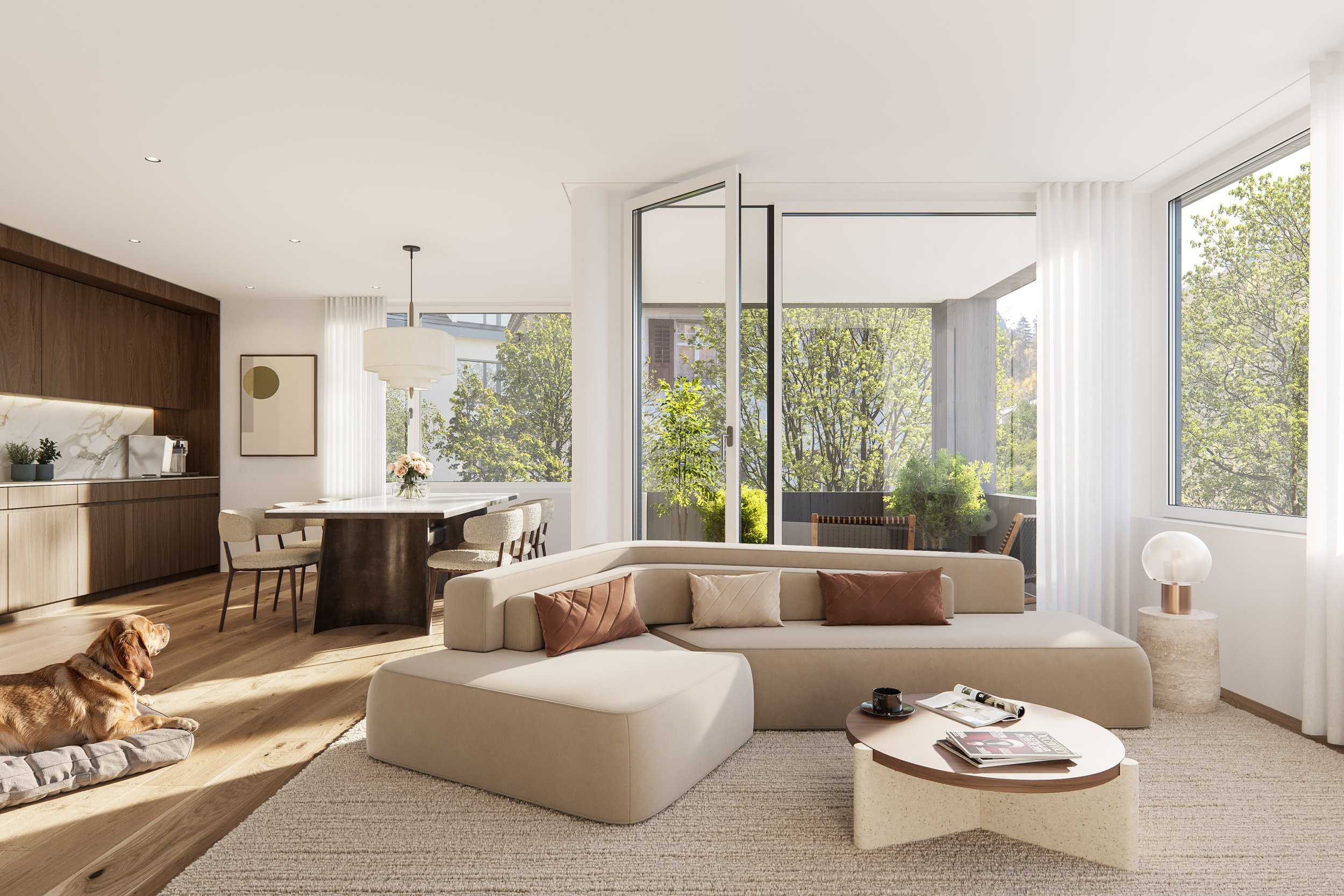 Stilvolles Interior mit natürlichen Materialien und klarer Formsprache