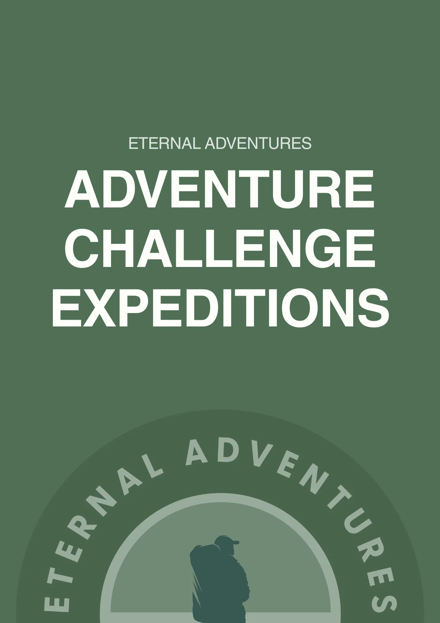 Cover of a publication titled 'Eternal Adventures: Adventure Challenge Expeditions' with a logo featuring a hiker silhouette against a green background.