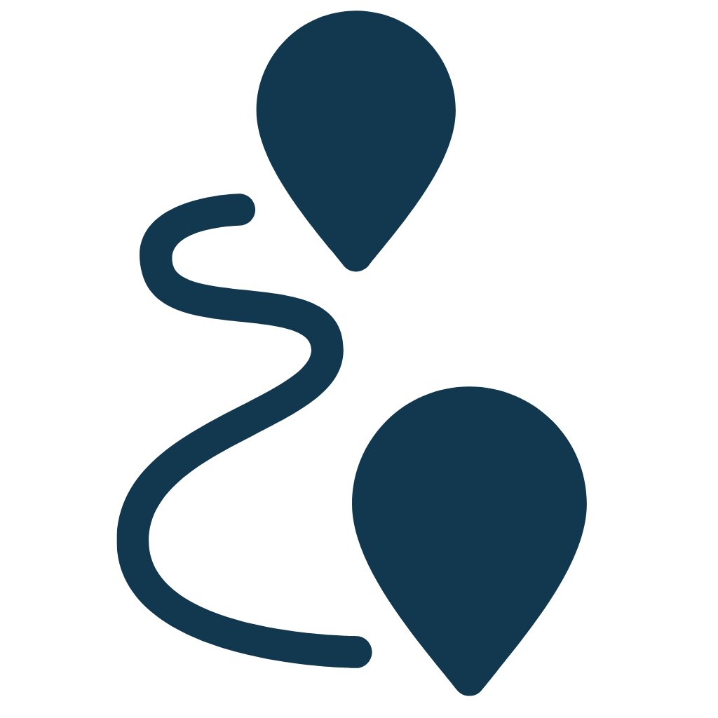 Icons of a winding path with two location markers, representing navigation or a route on a map.