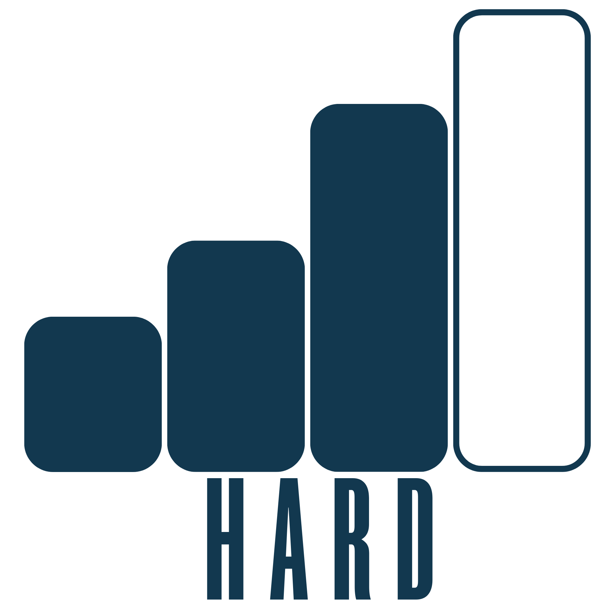 Bar chart with four bars increasing in height from left to right, with the word 'HARD' written vertically underneath.