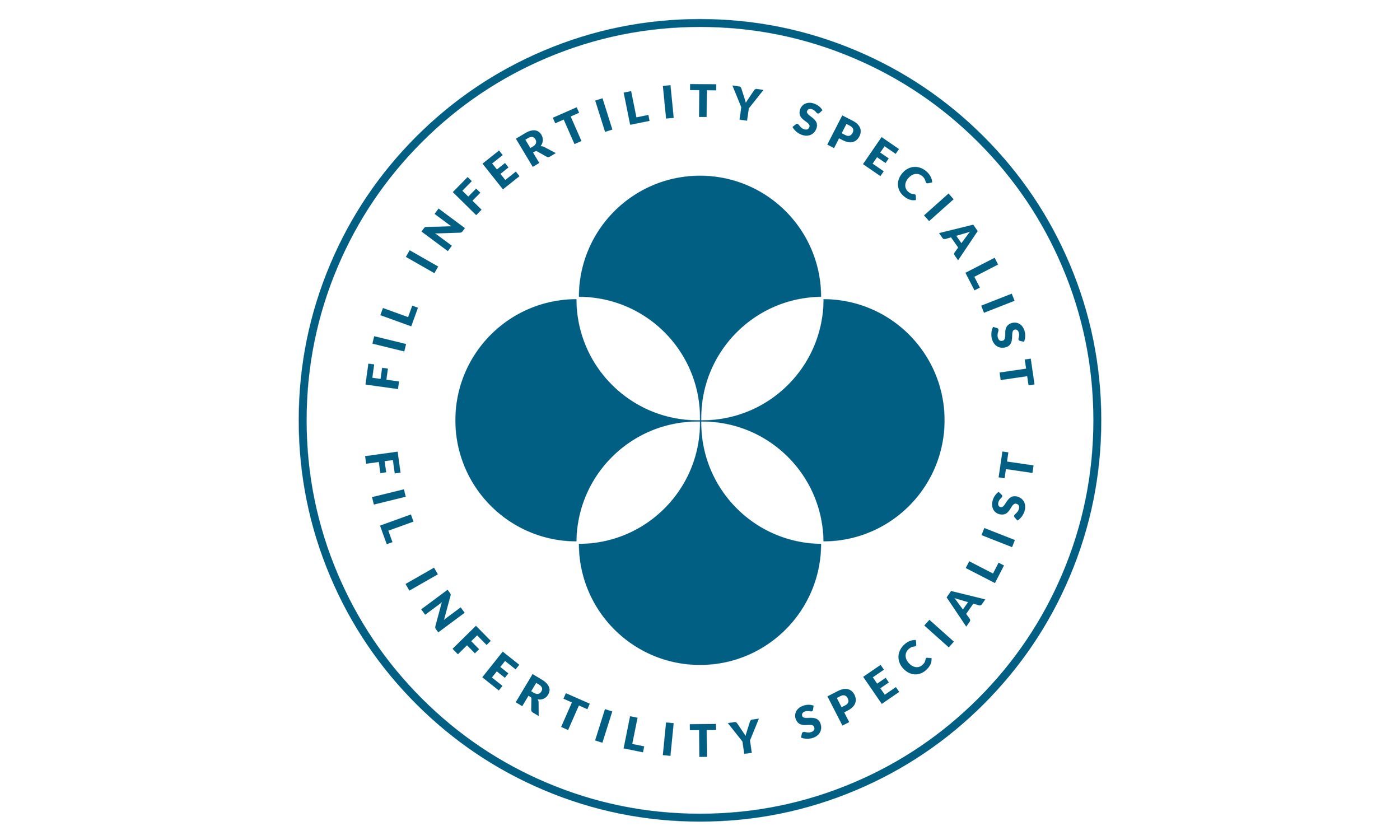 Fertility and infertility specialist logo with four overlapping circles in a floral pattern, surrounded by the text "Fertility Specialist" repeated in a circle.