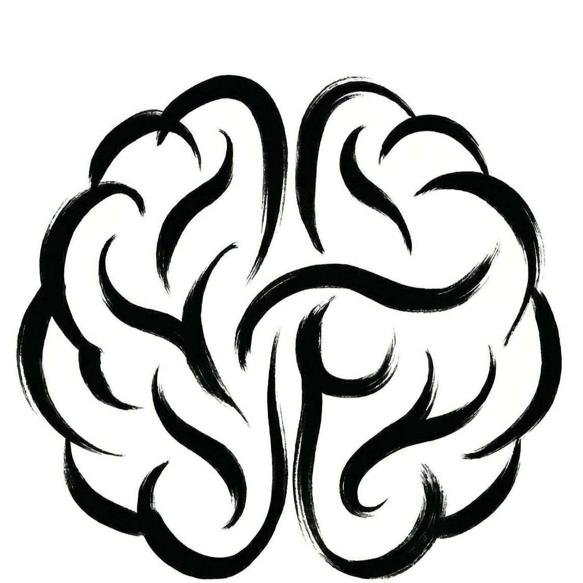 Black and white artistic illustration of a human brain.