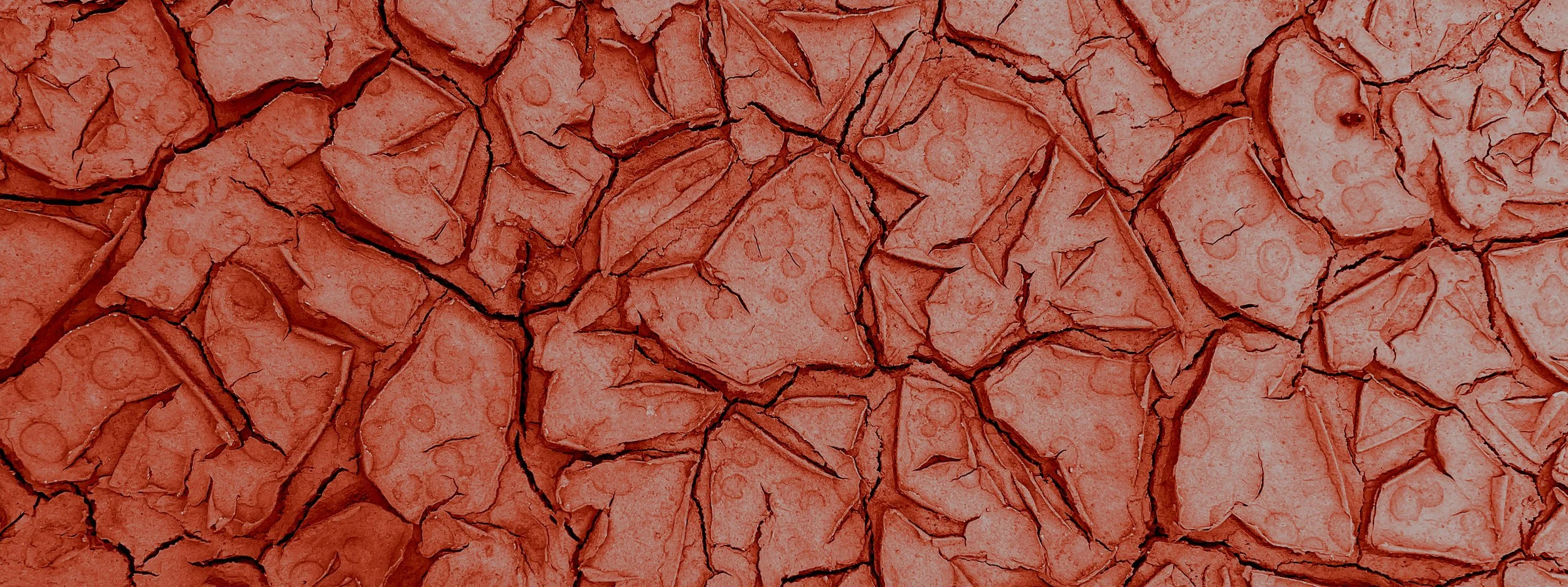Close-up image of cracked and broken reddish-brown dried earth surface