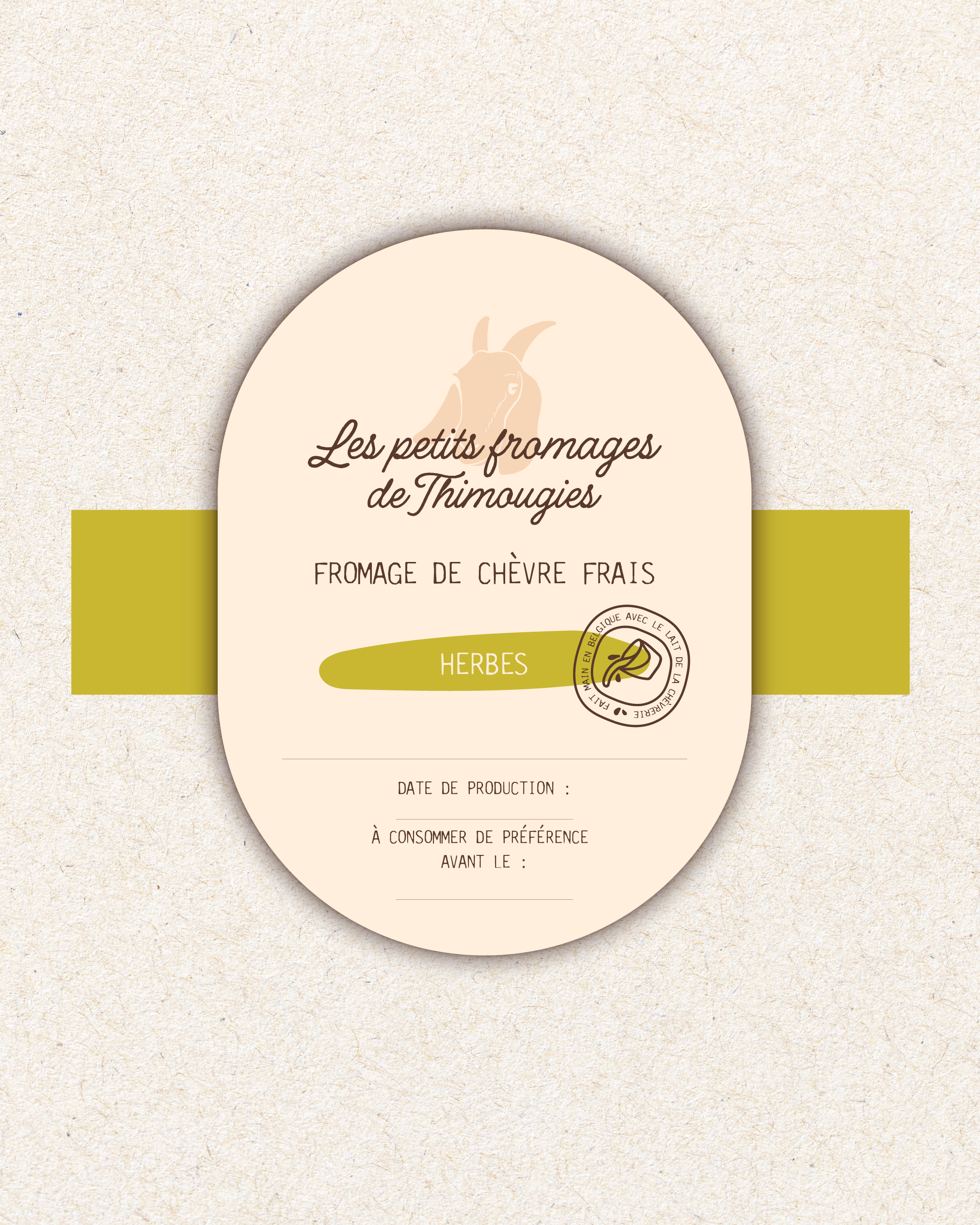 Design illustré à la main d'etiquette de fromage au lait de chevre fait main pour une ferme
