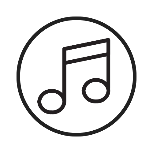 Music note icon inside a circle.