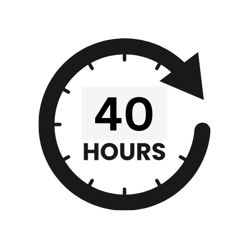 Clock graphic with an arrow indicating 40 hours.