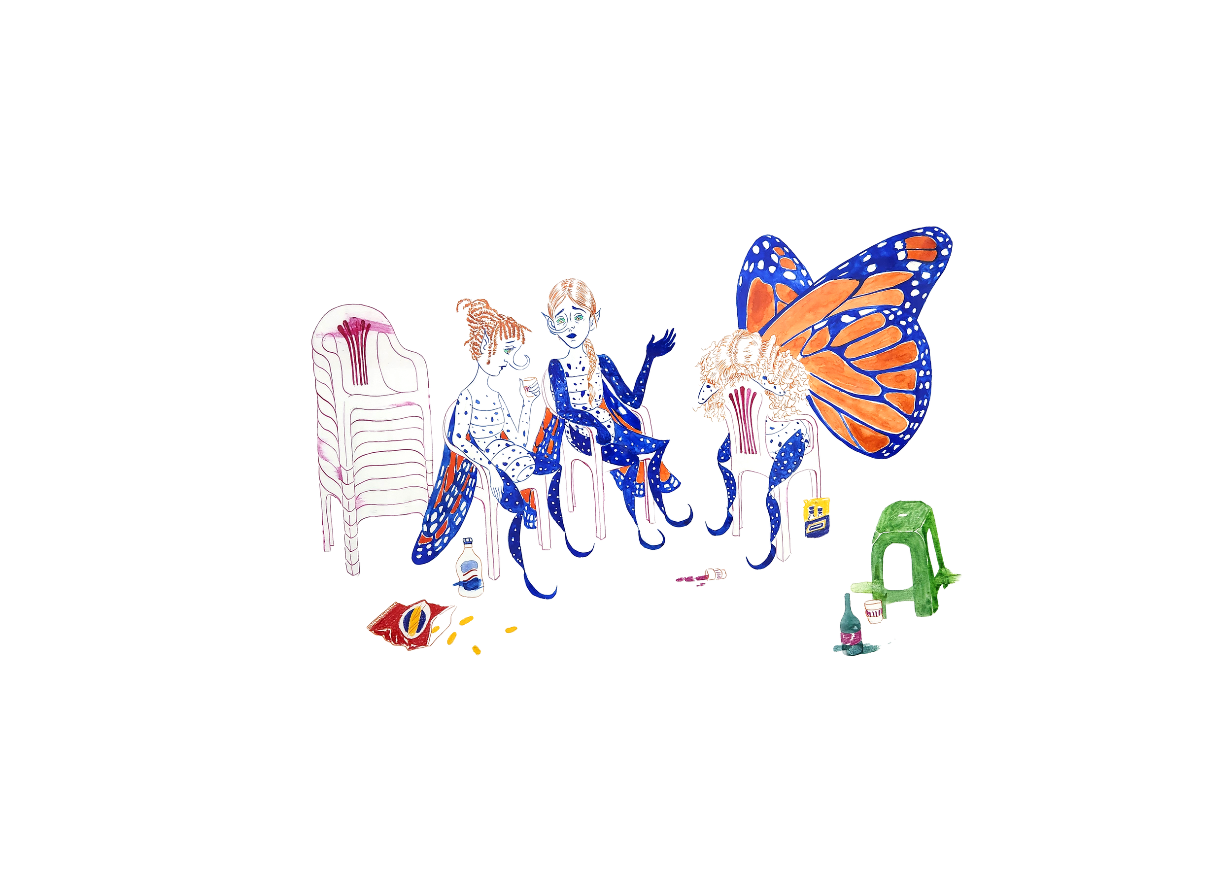 Goodbye Party, mixed media on paper , 59.4×84.1 cm.