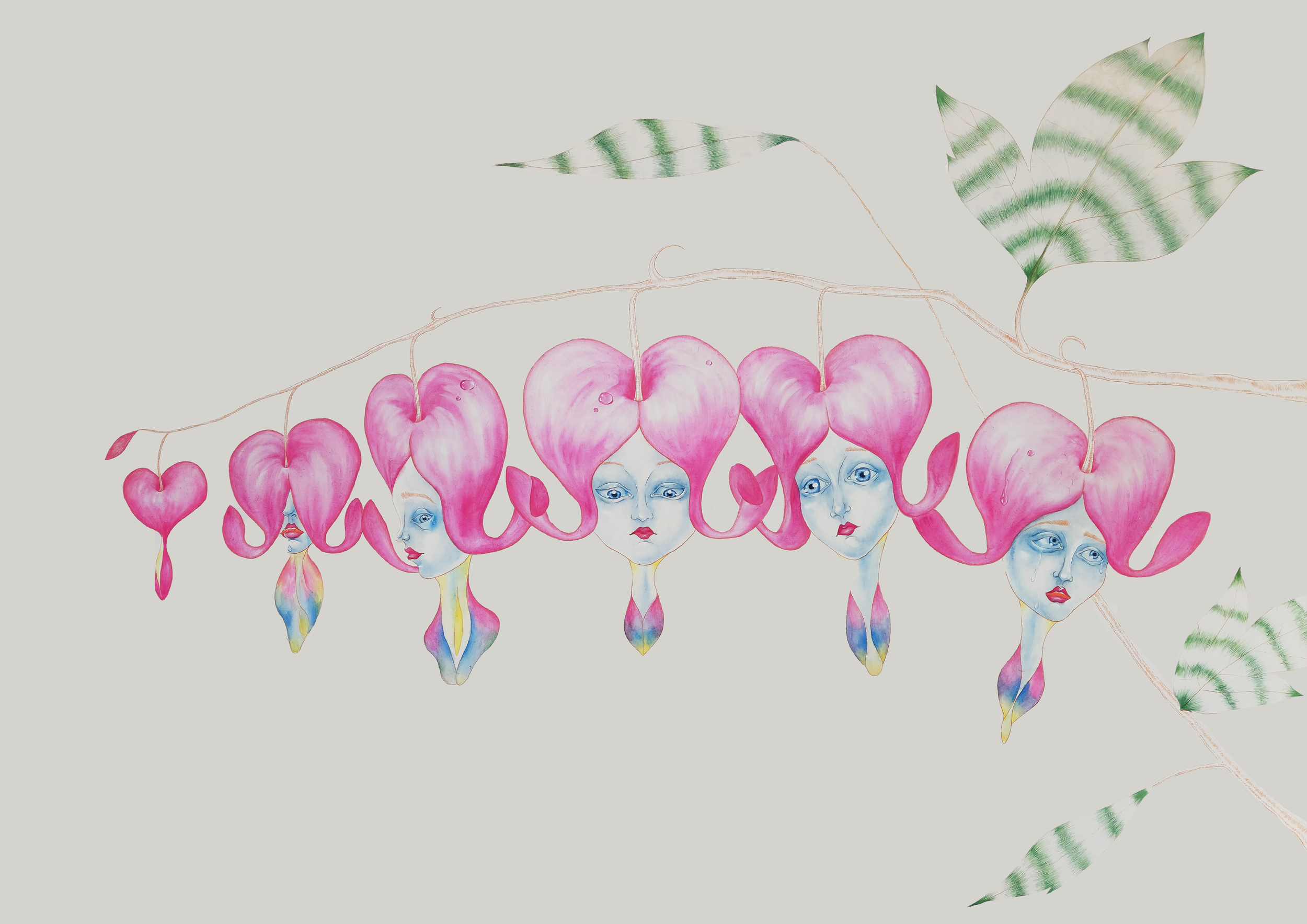 The Flower of Pain, mixed media on hanji, 162X102cm