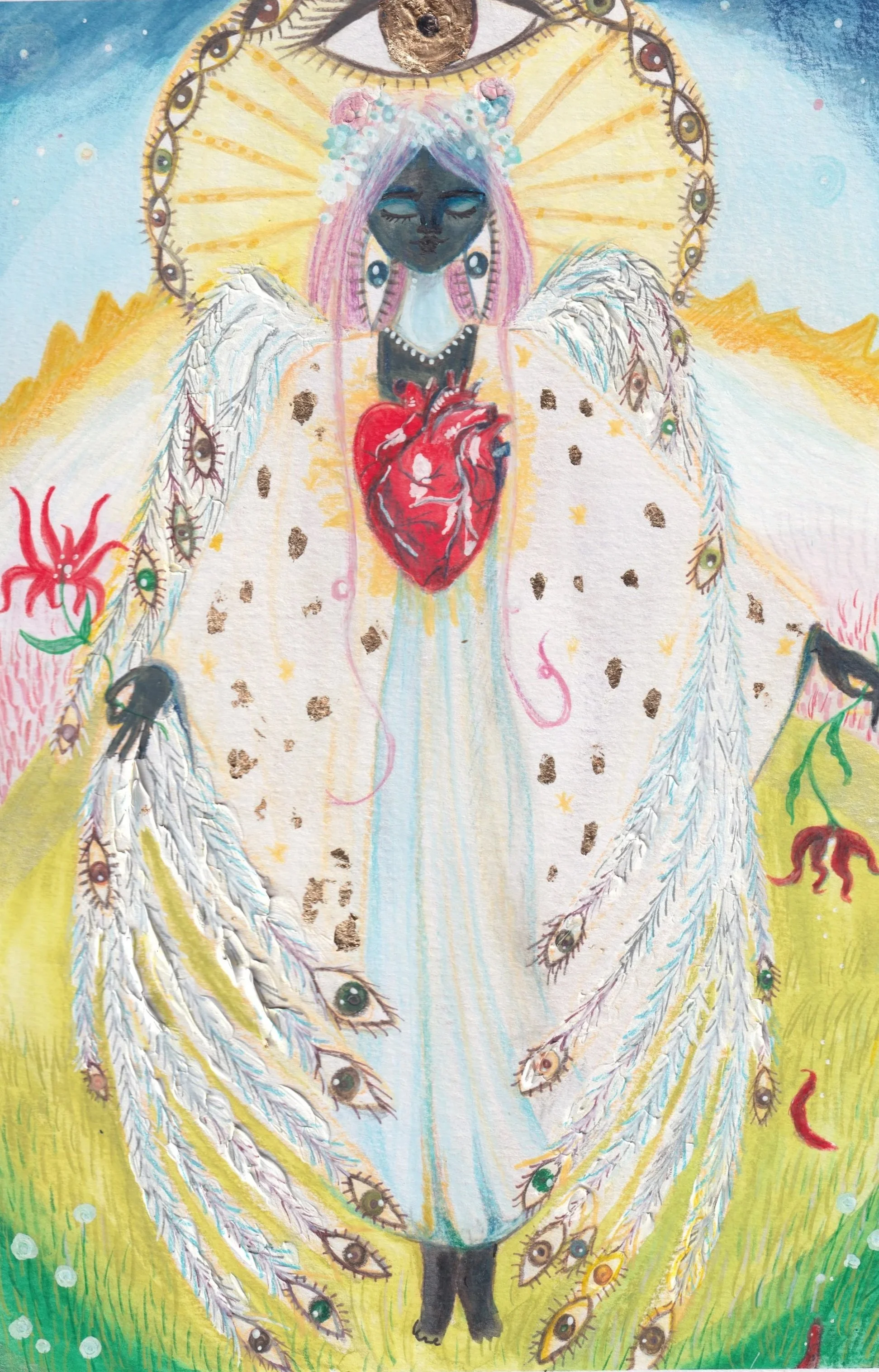 Watching Over You
'26

Colored pencil, markers, acrylic and textured paste on paper
21 x 29,7 cm
Original artwork