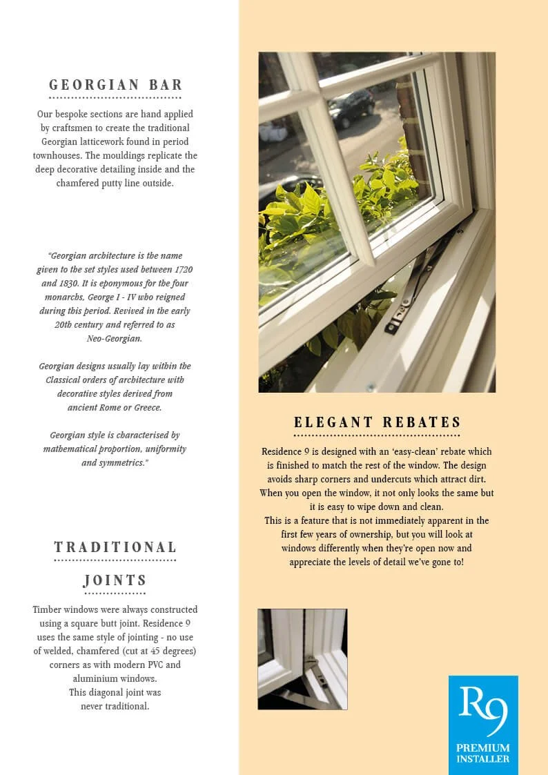 Close-up of a white double-hung window with a view of green leaves outside, and yellow walls inside a room, featuring a blue logo in the bottom right corner.