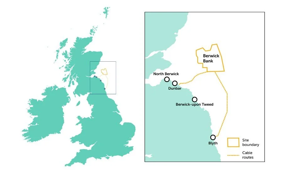 Map showing scale of Berwick Bank windfarm