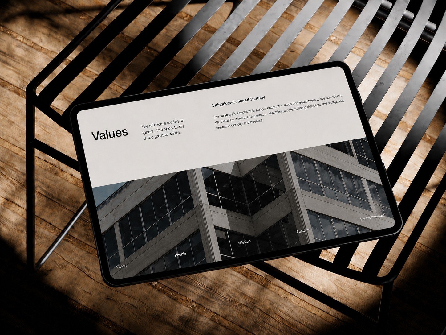 Ministry values and brand strategy presented as a part of a strategic direction process.