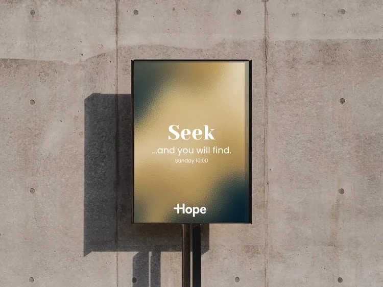 Hope Church brand identity applied to a church poster and communication campaign.
