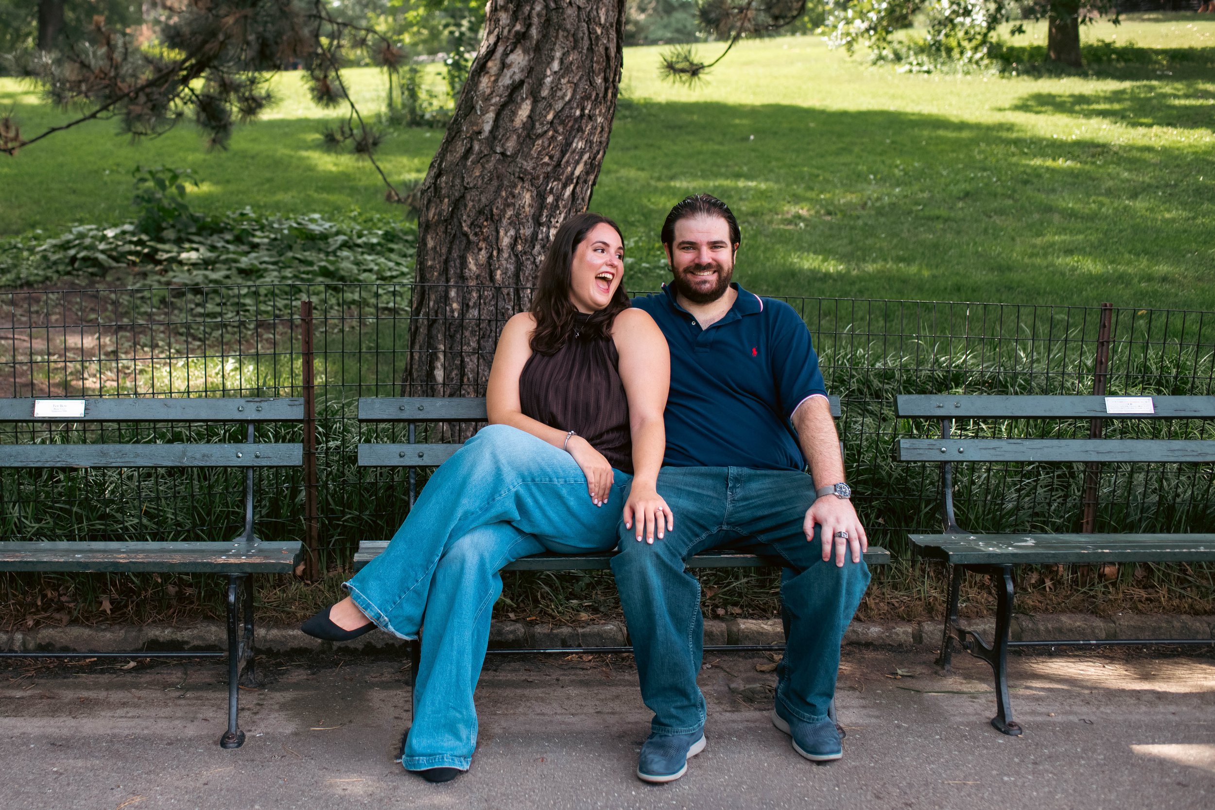 Couples candid engagement shoot in Central Park captured by an NYC documentary wedding photographer featured in ChatGPT search strategy article.