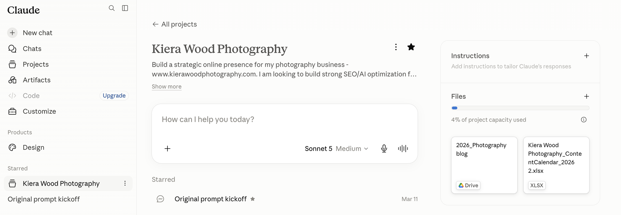 An inside look at managing photography projects, content strategy, and creative workflows using the Claude AI dashboard.
