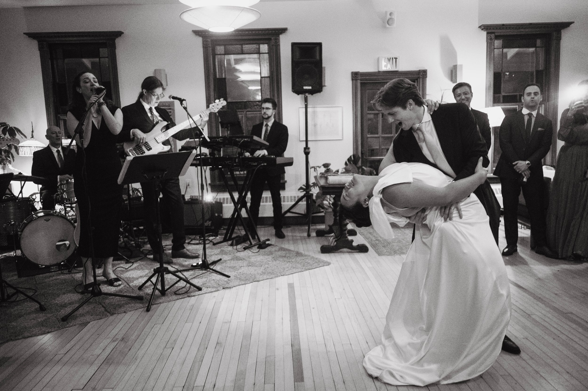 Bride and groom sharing their first dance at an upstate New York wedding reception
