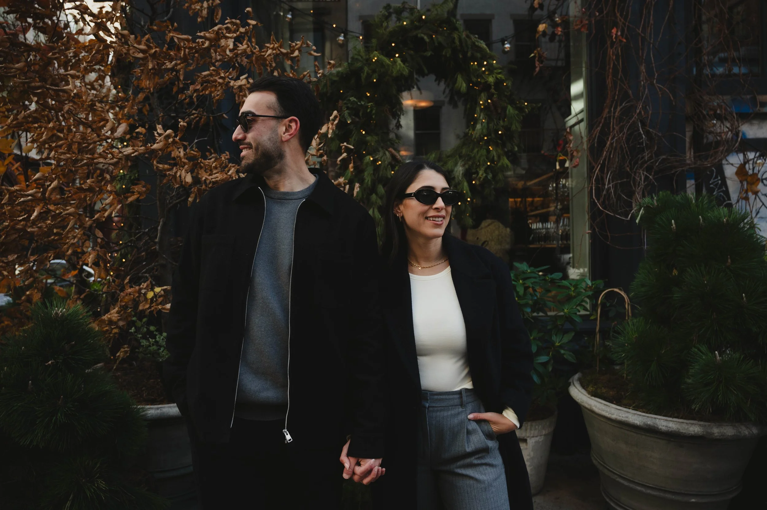 Editorial style engagement photo of a couple in SoHo New York City