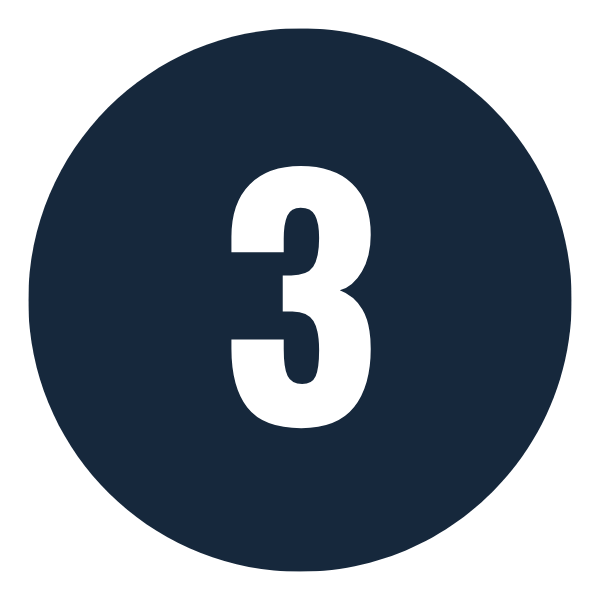 A dark blue circular icon with the number three in large white font at the center.