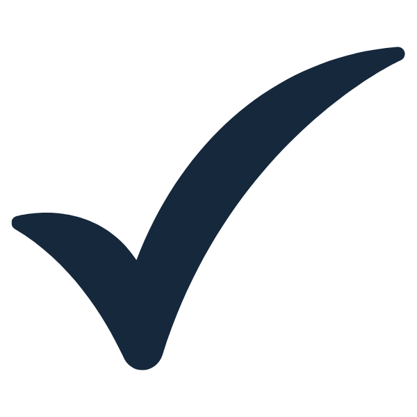 A dark blue checkmark symbol.