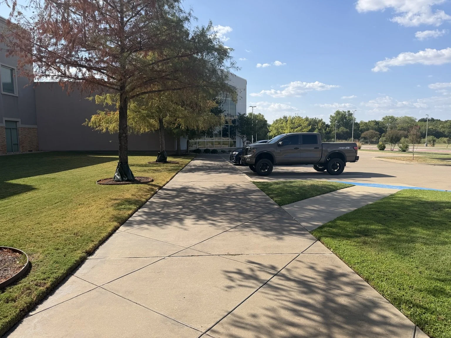 Before: front walkway at a Mansfield church campus before concrete cleaning.