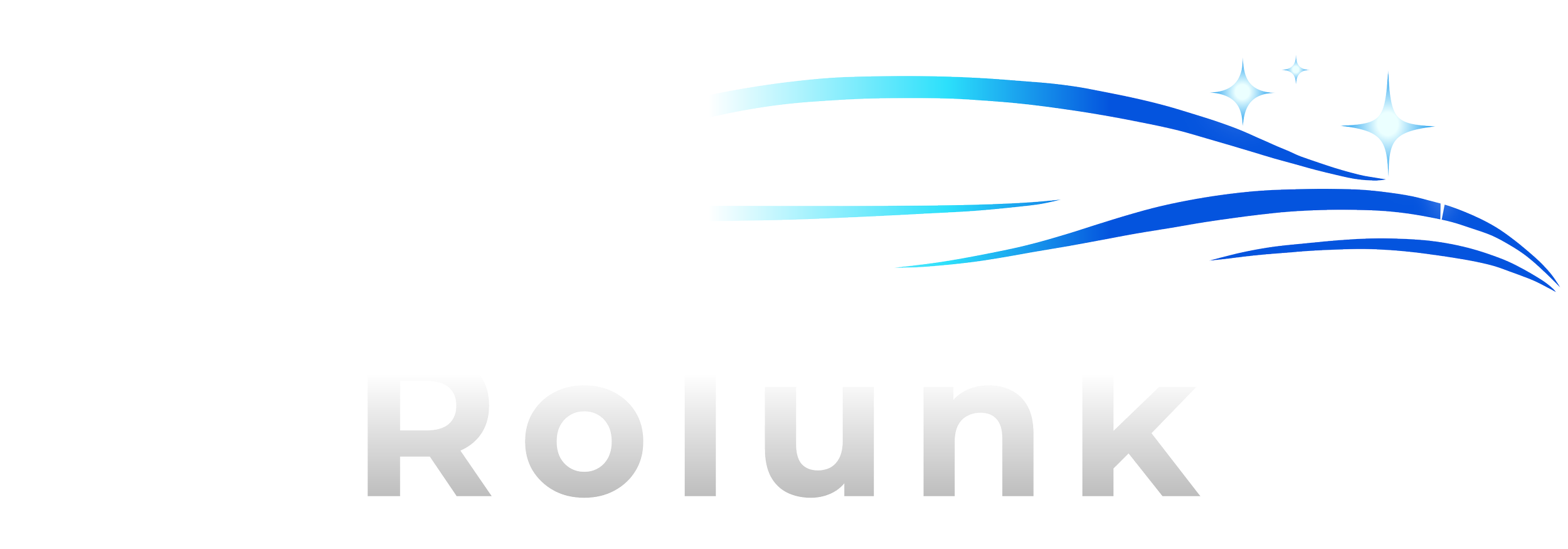 Stylized logo with a blue and white swoosh design above the word 'Routnk' in gray, with a black background.