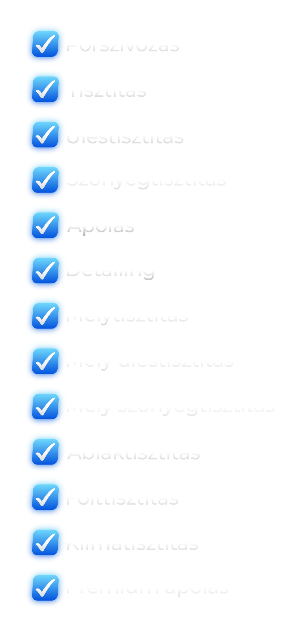 Checklist with blue check marks on the left and yellow highlighting on some lines. Text is blurred and unreadable.
