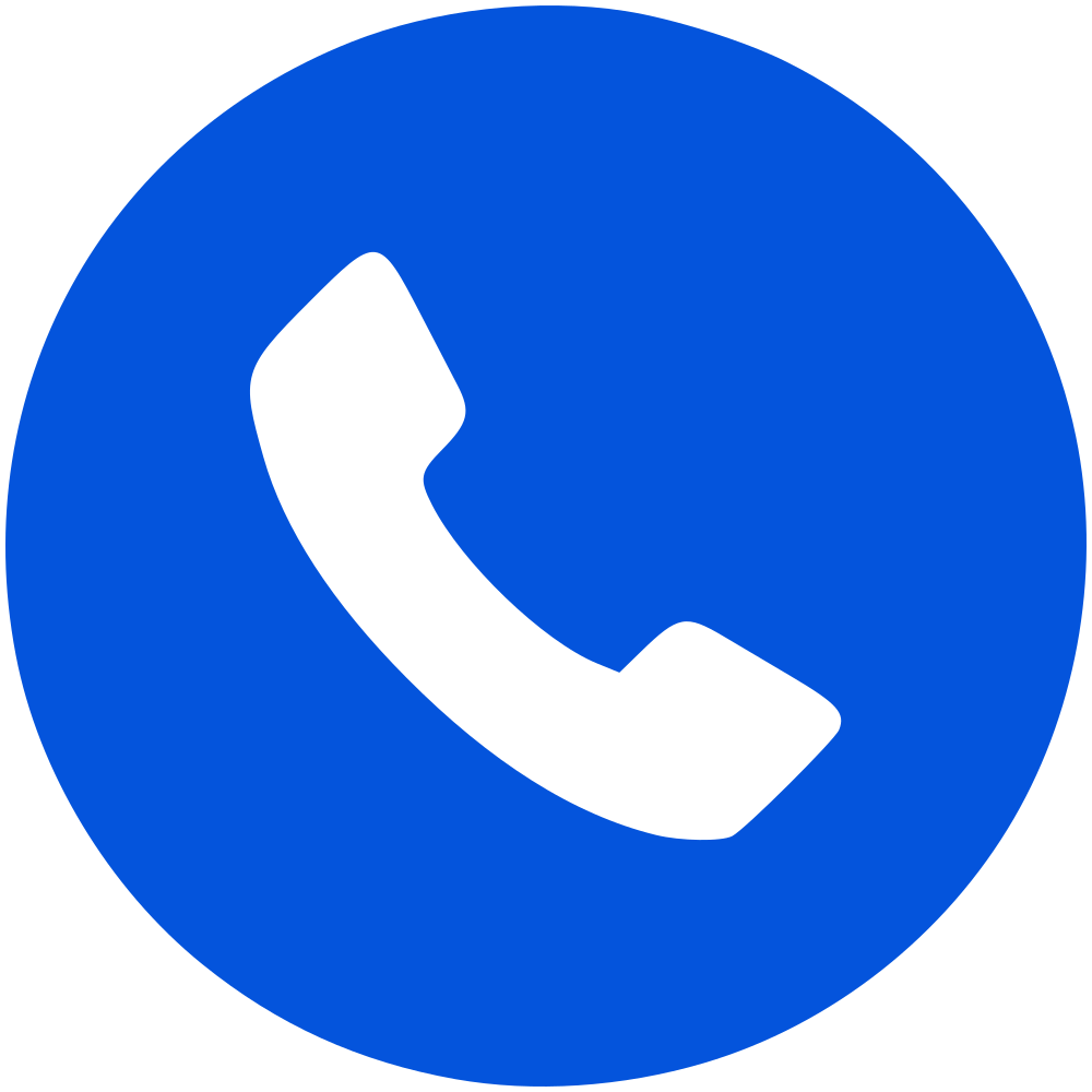Blue circle icon with a white telephone receiver symbol in the center.
