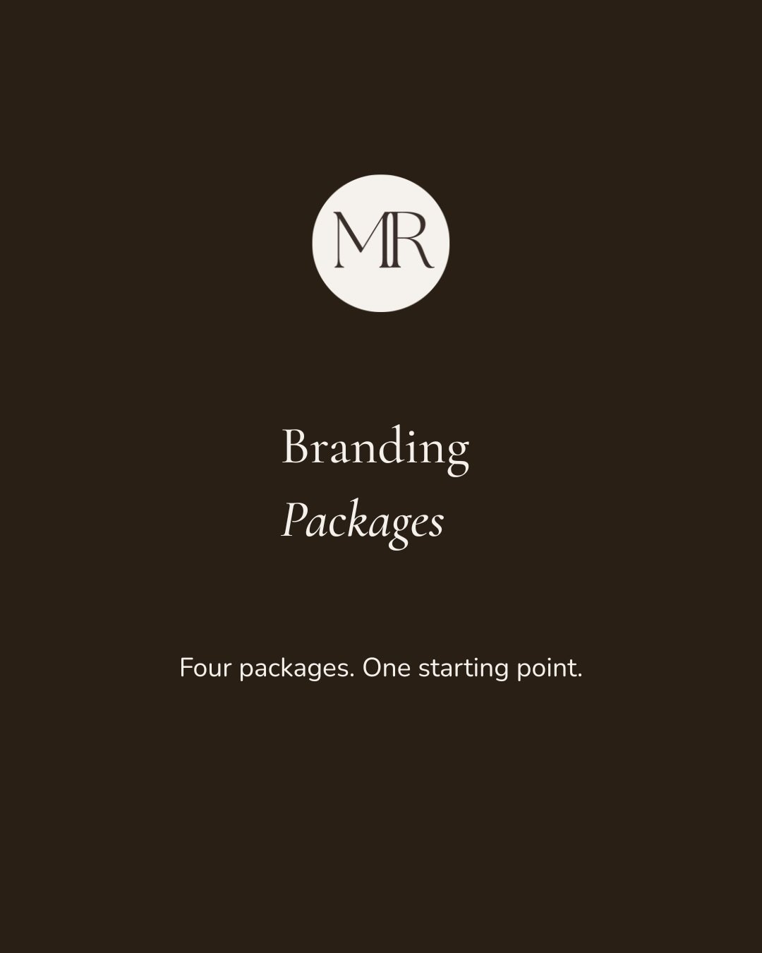Everything from a considered logo to a full brand world - built entirely around you.

Swipe to explore the full range of branding packages, from &pound;500.

Not sure which package is right? Every project starts with a discovery conversation - fill i