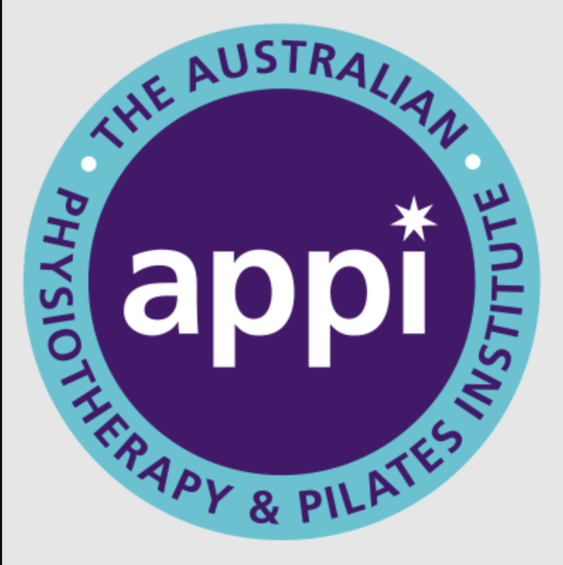 Logo of the Australian Physiotherapy and Pilates Institute featuring a purple circle with white text 'appi' and a star, surrounded by a teal ring with the institute's name.