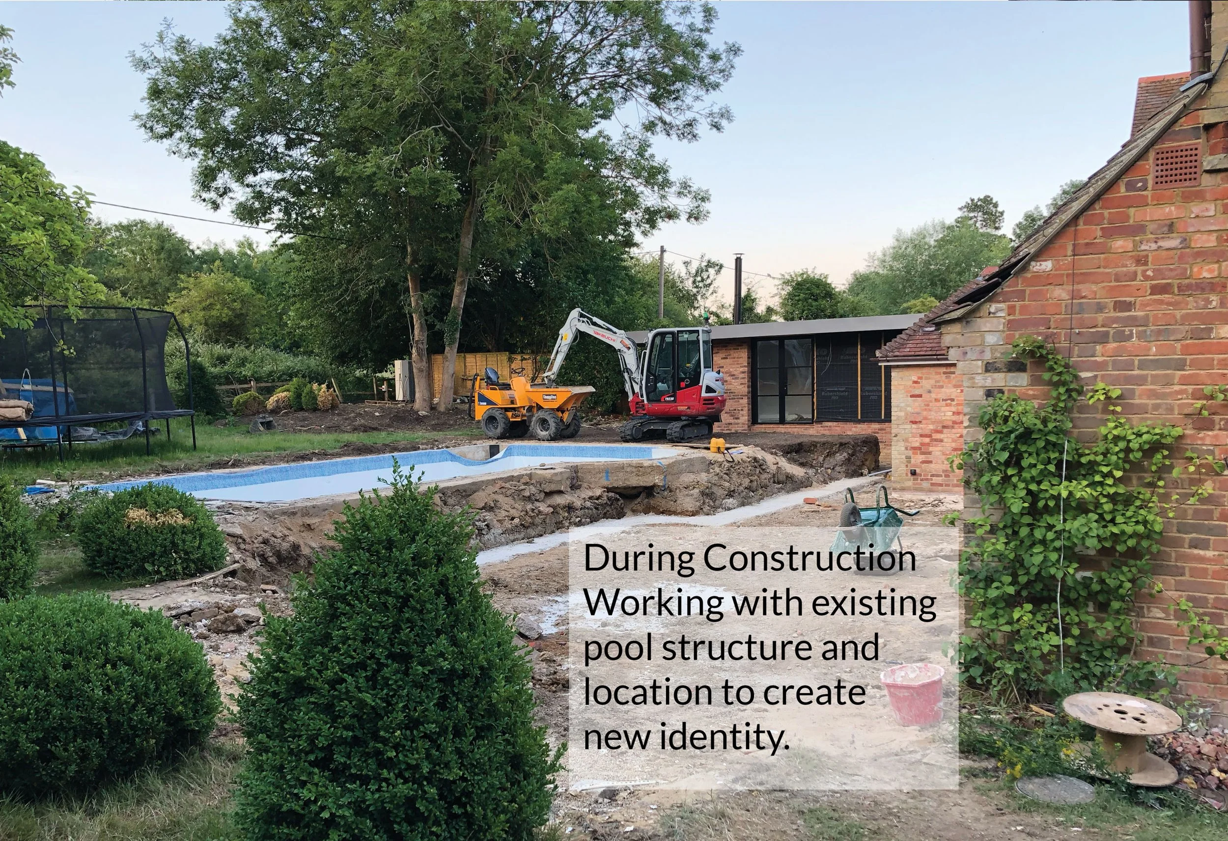 The Courtyard Pool Garden during construction, retaining the existing pool location while completely reorganising the surrounding garden.