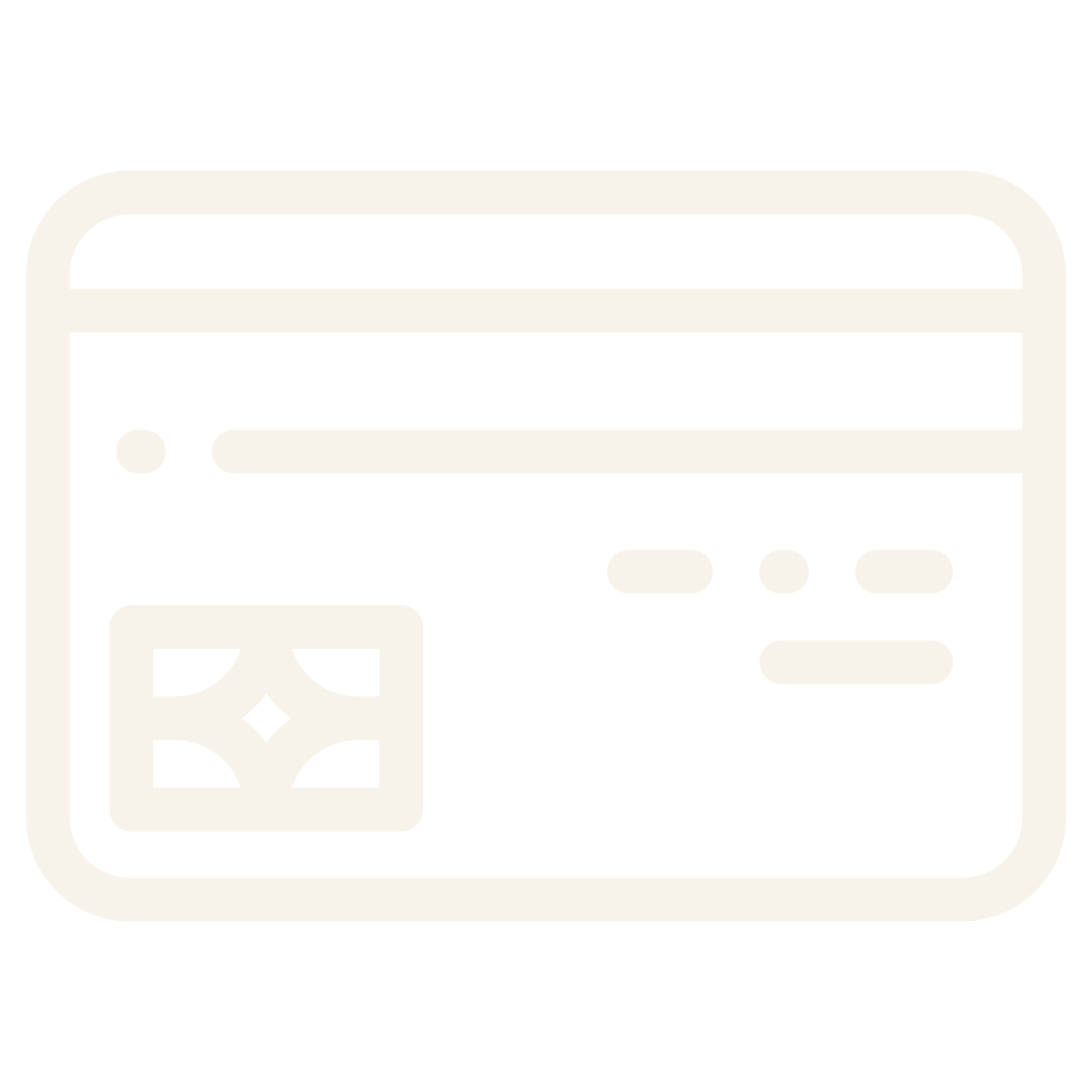 Icon of a web browser window with a credit card illustration, including a chip and placeholder text.