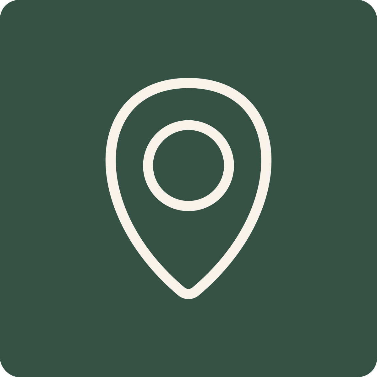 Map pin icon on a dark green background.