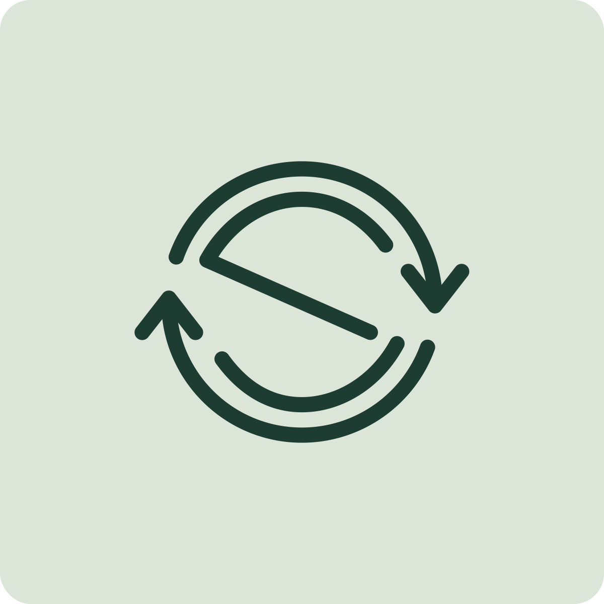 Recycle symbol with two arrows forming a circle, indicating recycling and sustainability.
