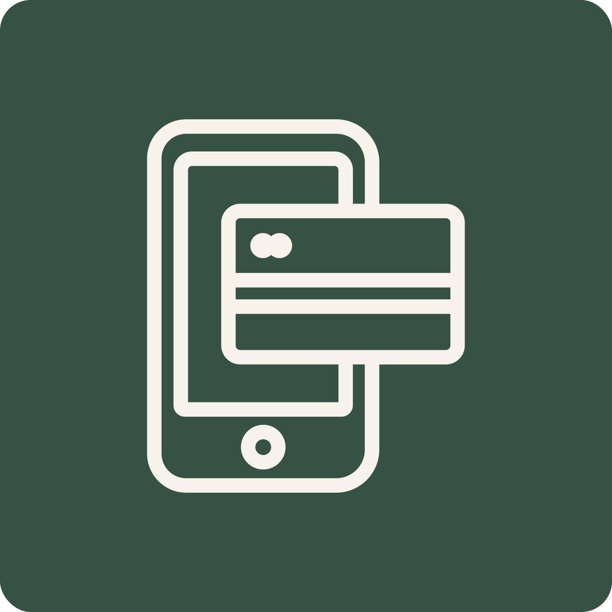 Icon of a smartphone with a credit card inserted.