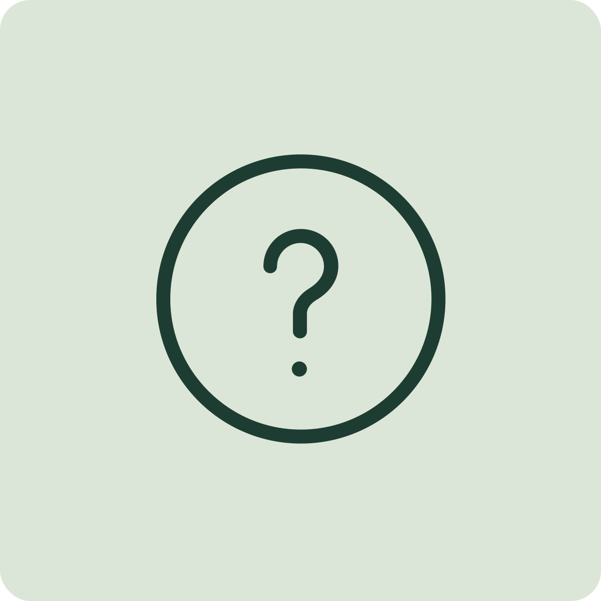 A circular icon with a question mark inside, on a light green background.