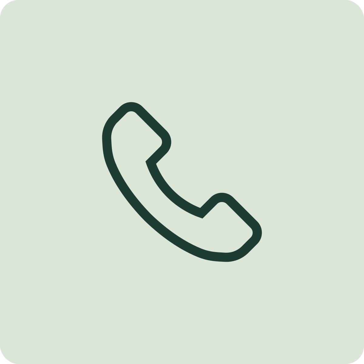 Icon of a telephone receiver on a light green background.