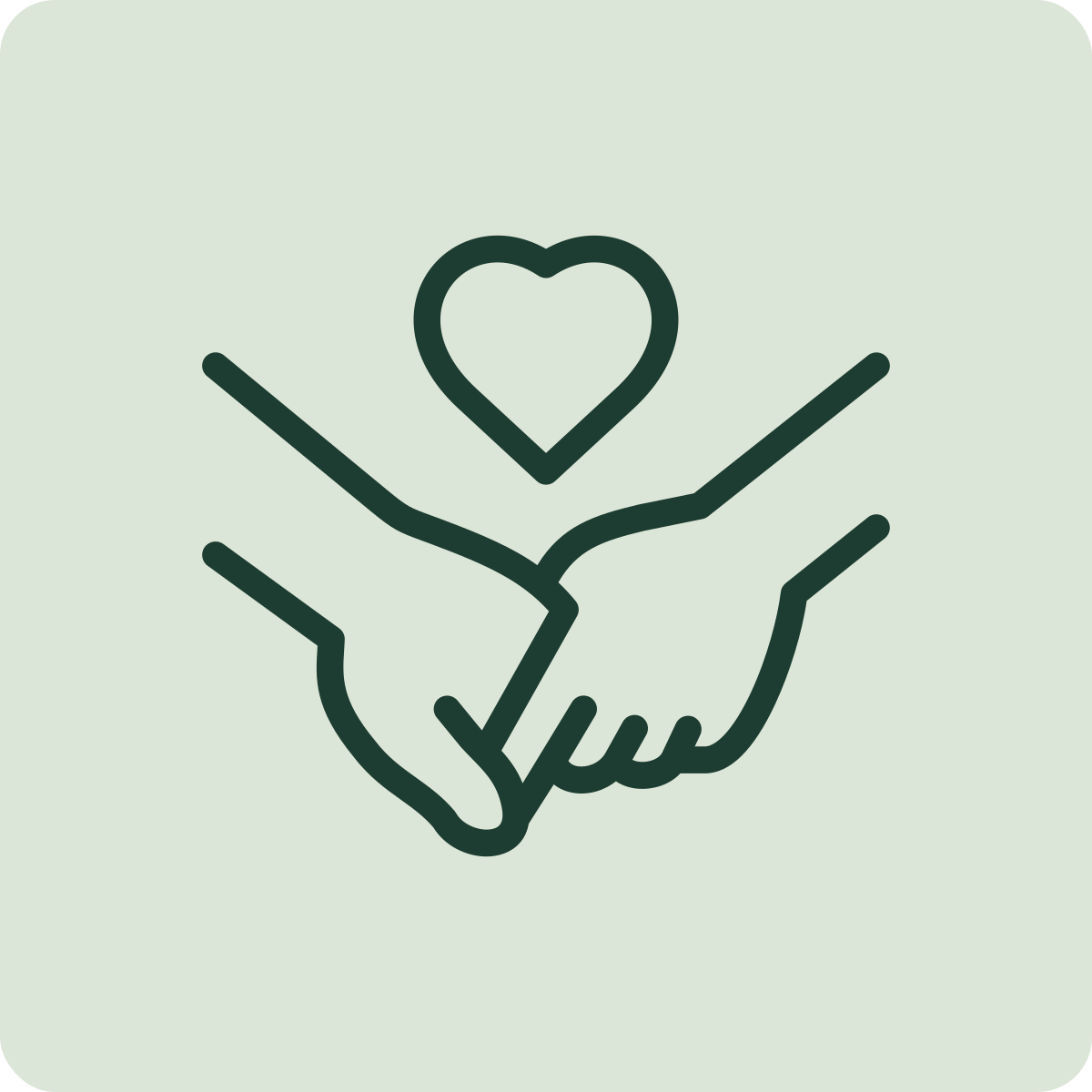 Line drawing of two hands holding a heart with a smaller heart above.